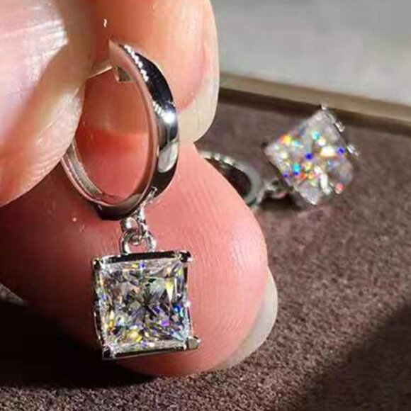 Heart Square Diamonds Shiny Princess Cut CZ Earrings For Women, HA4180 - Picture 1 of 2